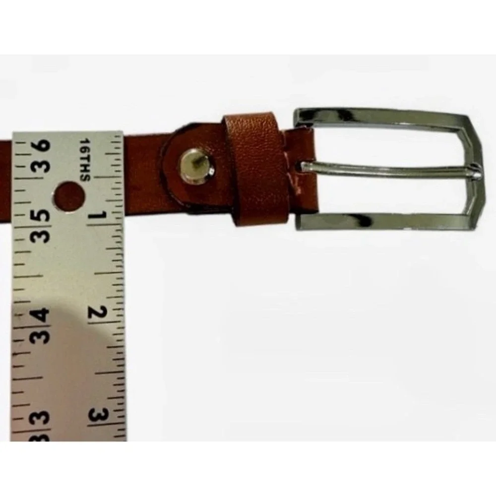 Men's Genuine Leather Belt 32-36 Inch Brown Silver Buckle Quiet Luxury Classic
